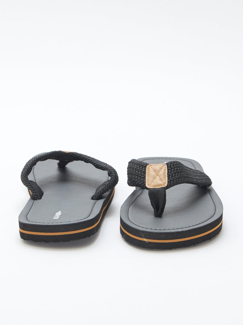 Chinelo de dedo com tiras de tecido Preto - Kiabi