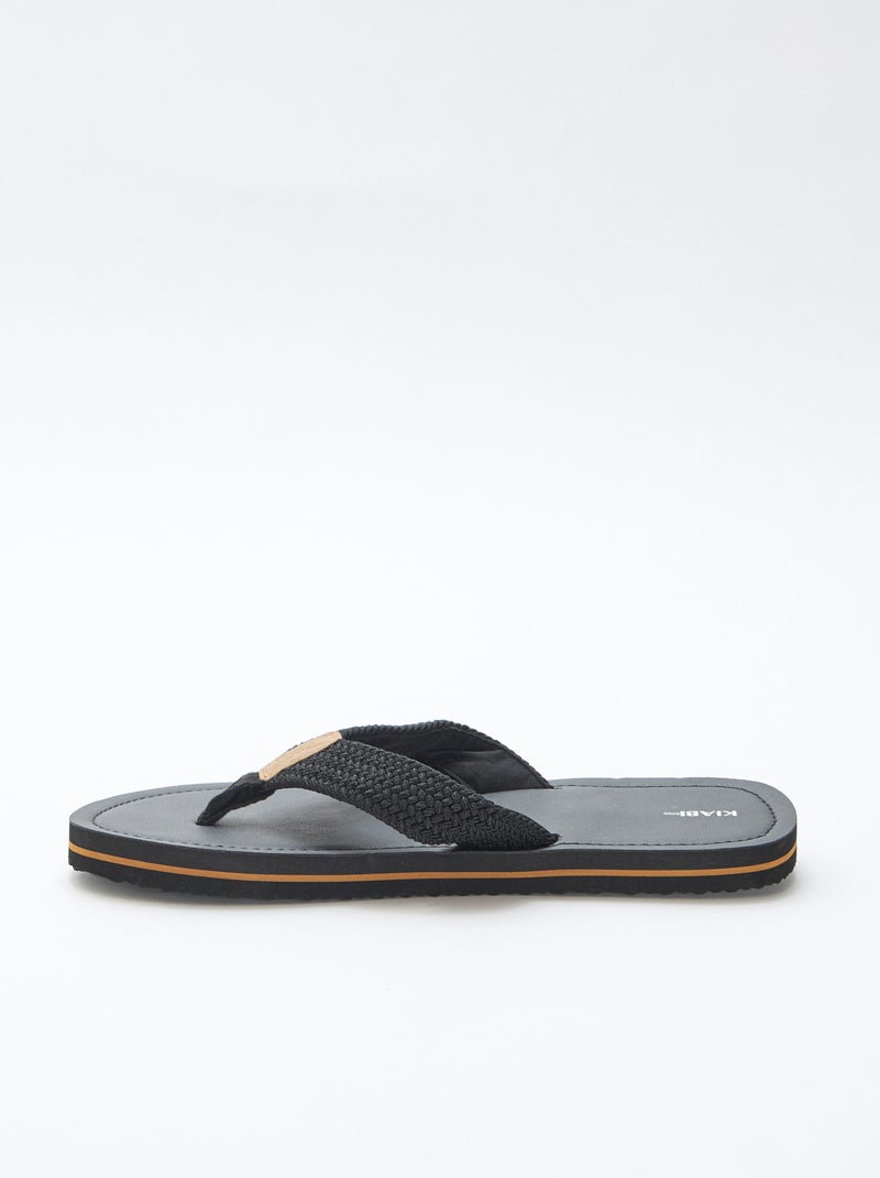 Chinelo de dedo com tiras de tecido Preto - Kiabi