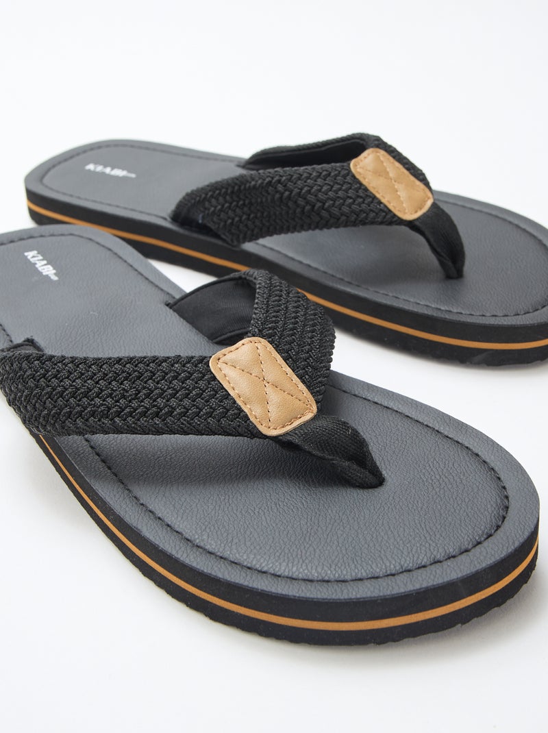 Chinelo de dedo com tiras de tecido Preto - Kiabi