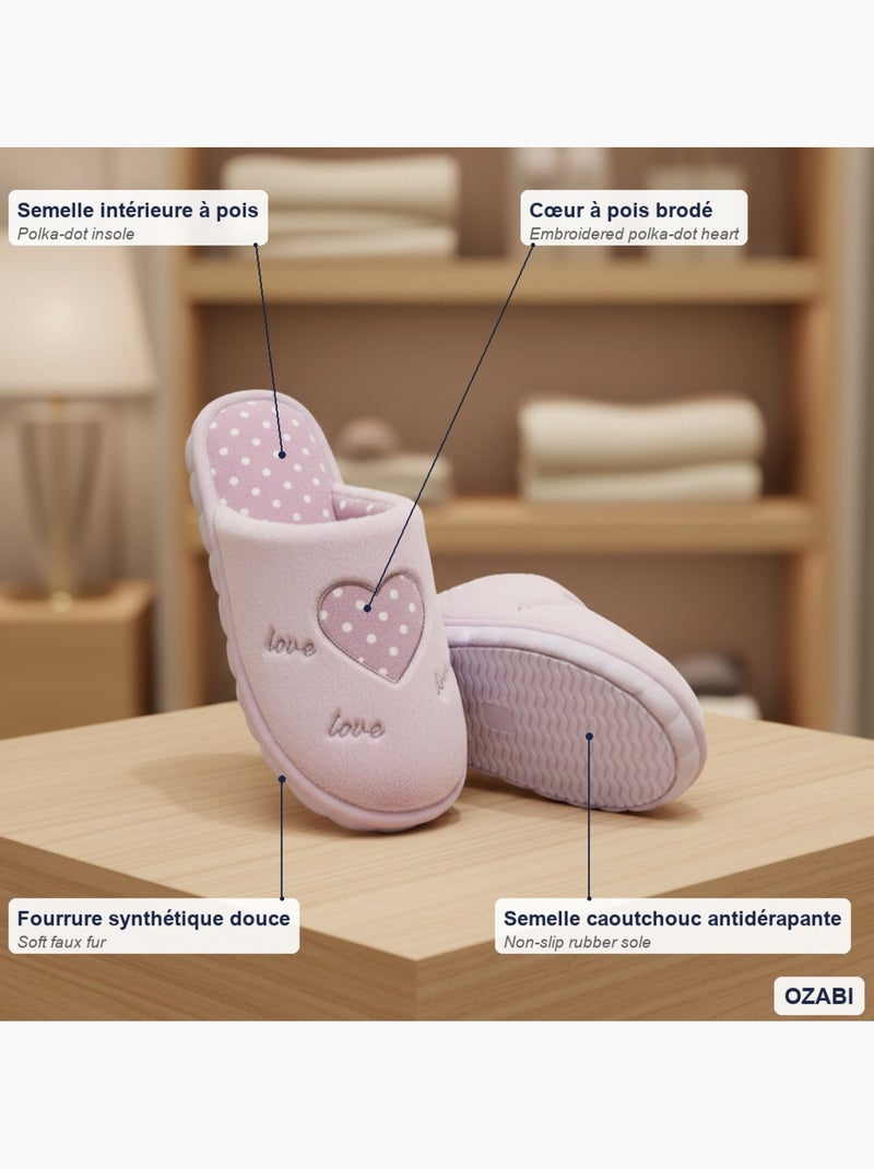 Chinelos abertos mulher ozabi, falsa pele, coração bordado love Rosa - Kiabi
