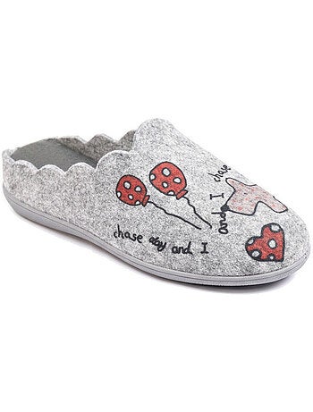 Chinelos abertos mulher ozabi, feltro estampado, gola festonada