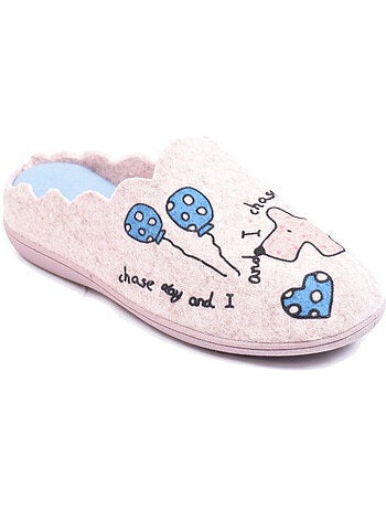 Chinelos abertos mulher ozabi, feltro estampado, gola festonada