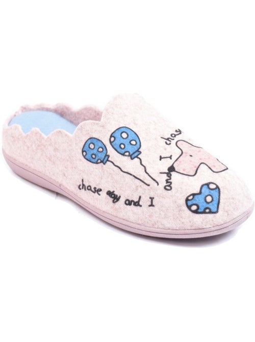 Chinelos abertos mulher ozabi, feltro estampado, gola festonada - Kiabi