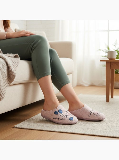 Chinelos abertos mulher ozabi, feltro estampado, gola festonada - Kiabi