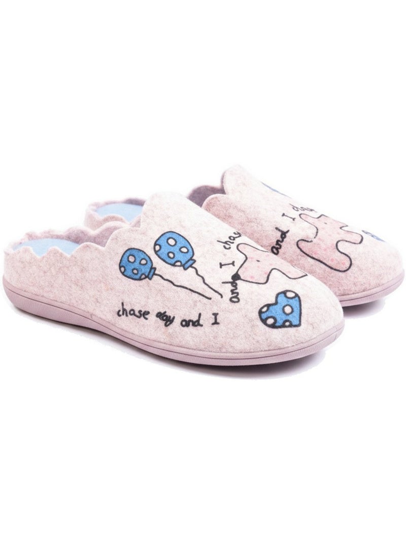 Chinelos abertos mulher ozabi, feltro estampado, gola festonada Rosa - Kiabi
