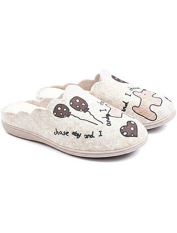 Chinelos abertos mulher ozabi, feltro estampado, gola festonada