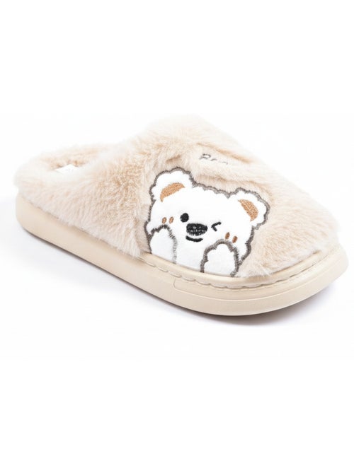 Chinelos abertos mulher ozabi urso bordado pelúcia - Kiabi