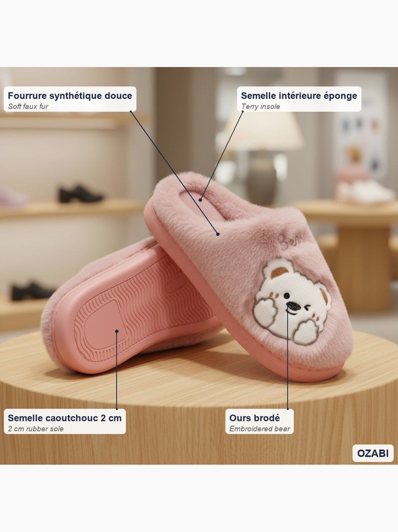 Chinelos abertos mulher ozabi urso bordado pelúcia Lilás-claro - Kiabi