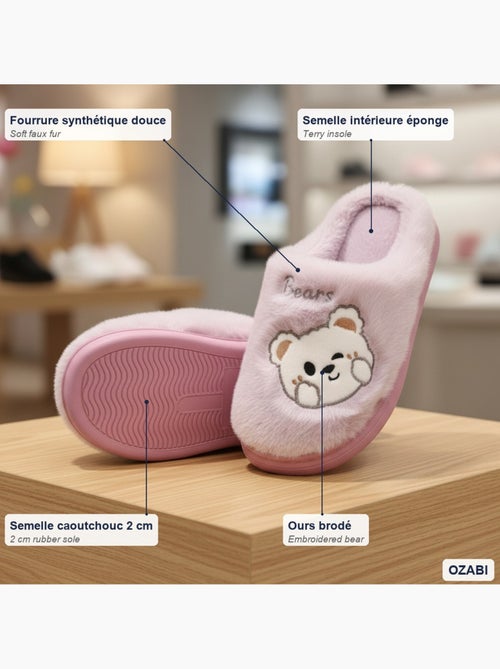 Chinelos abertos mulher ozabi urso bordado pelúcia - Kiabi
