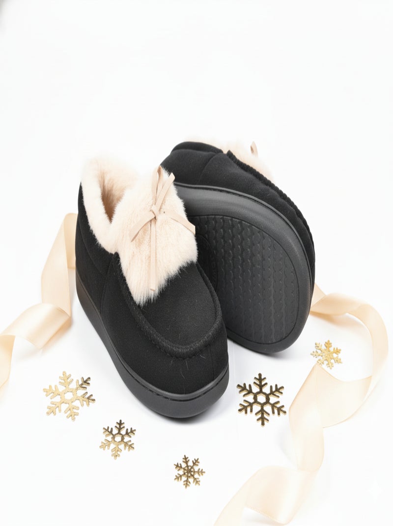 Chinelos Charentaise mulher veludo MD10154 Preto - Kiabi