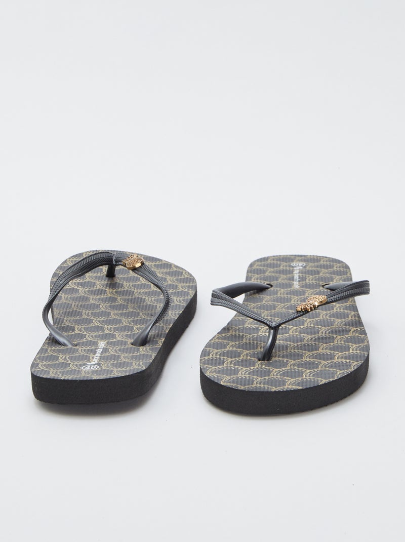 Chinelos com estampado e pin ananás 'My beach spirit' PRETO - Kiabi