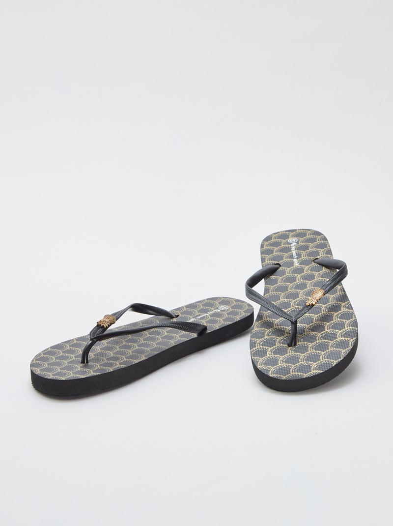 Chinelos com estampado e pin ananás 'My beach spirit' PRETO - Kiabi