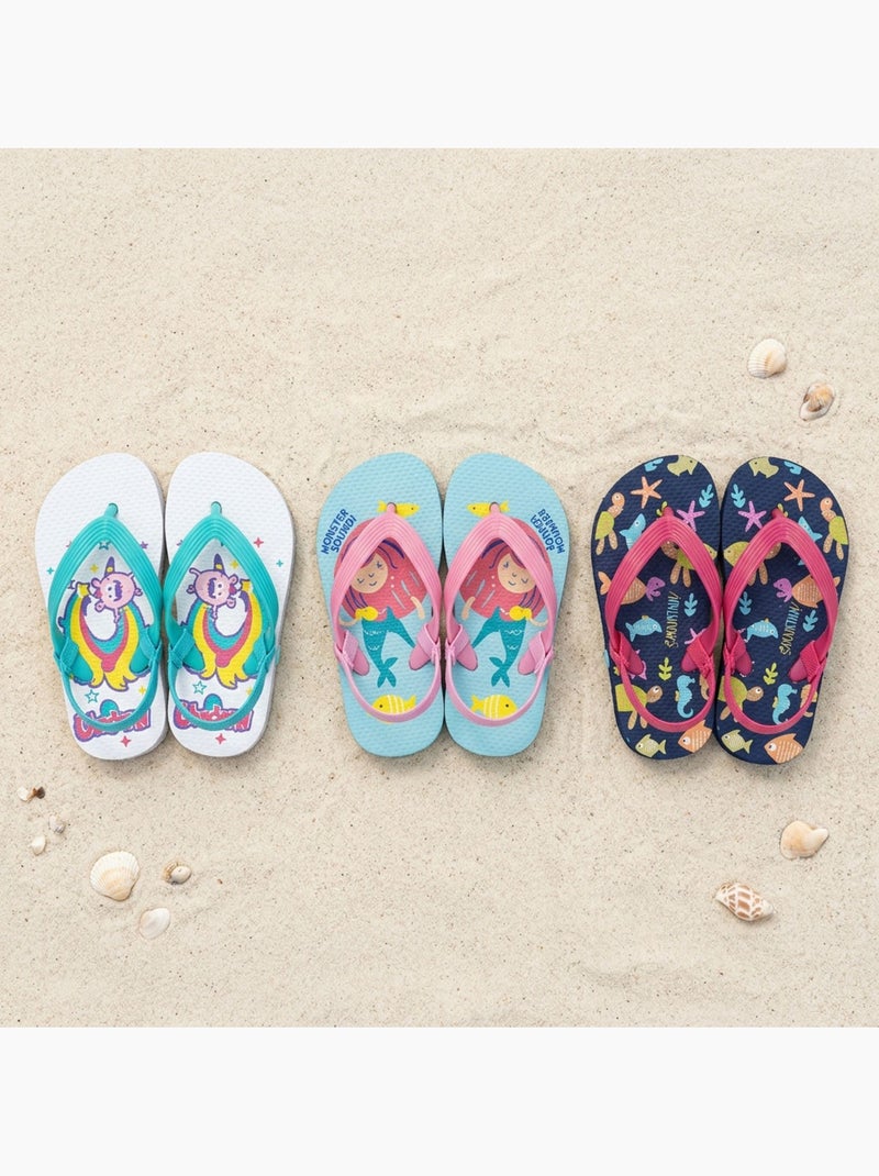 Chinelos de dedo criança ozabi pack 3 pares - motivos fantasia Azul-petróleo - Kiabi