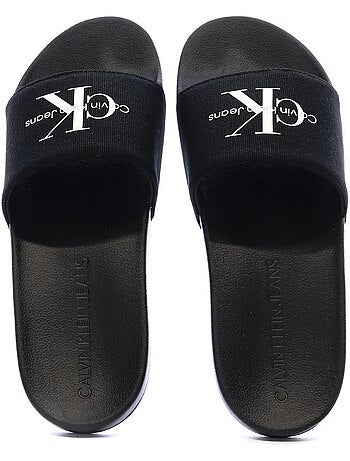 Chinelos de homem calvin klein jeans monogram slide pretos