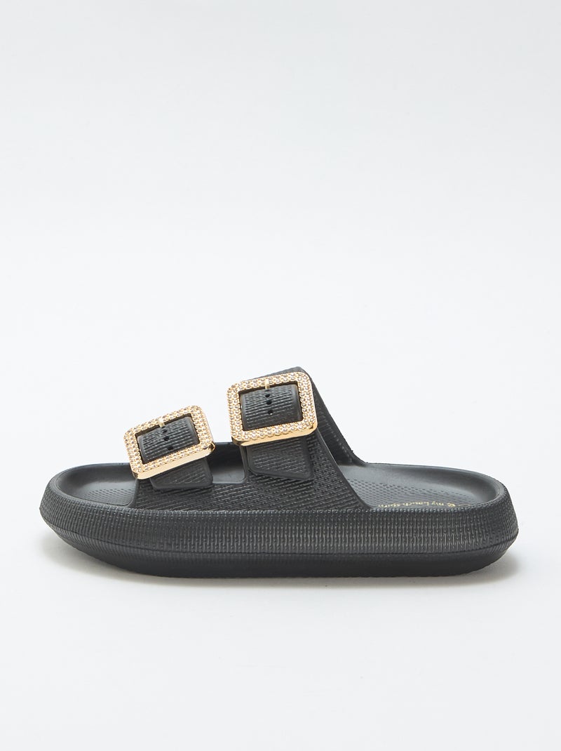 Chinelos de piscina com fivelas de strass Preto - Kiabi