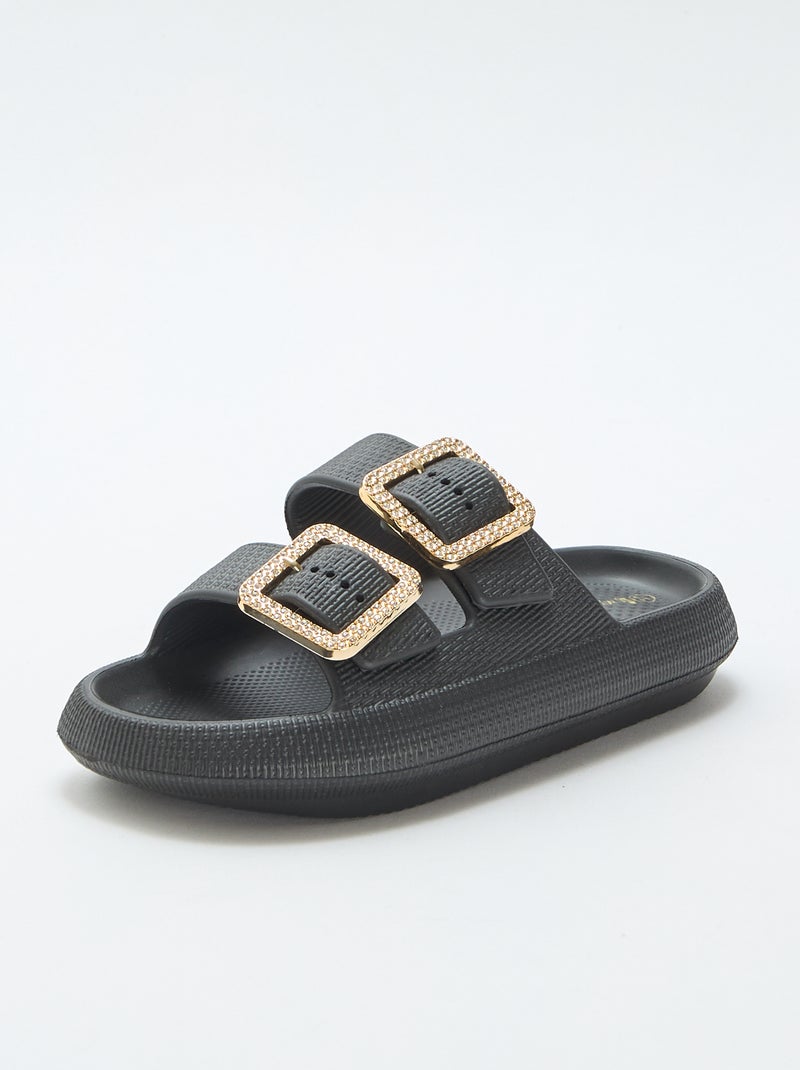 Chinelos de piscina com fivelas de strass Preto - Kiabi