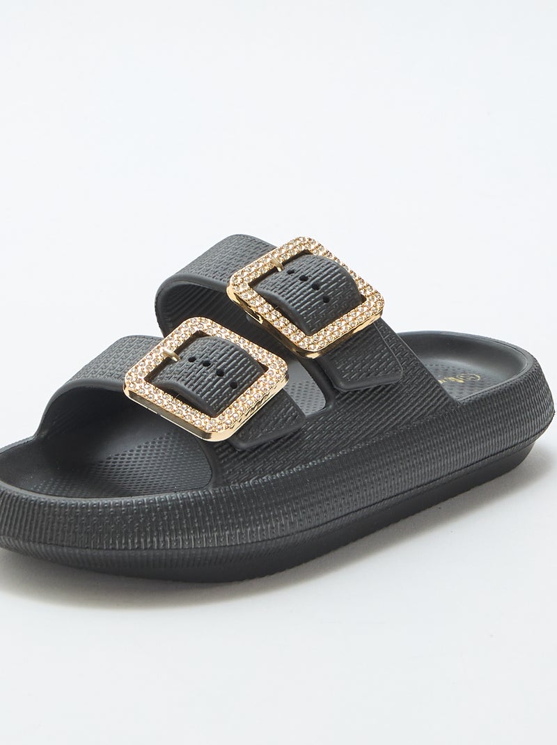 Chinelos de piscina com fivelas de strass Preto - Kiabi