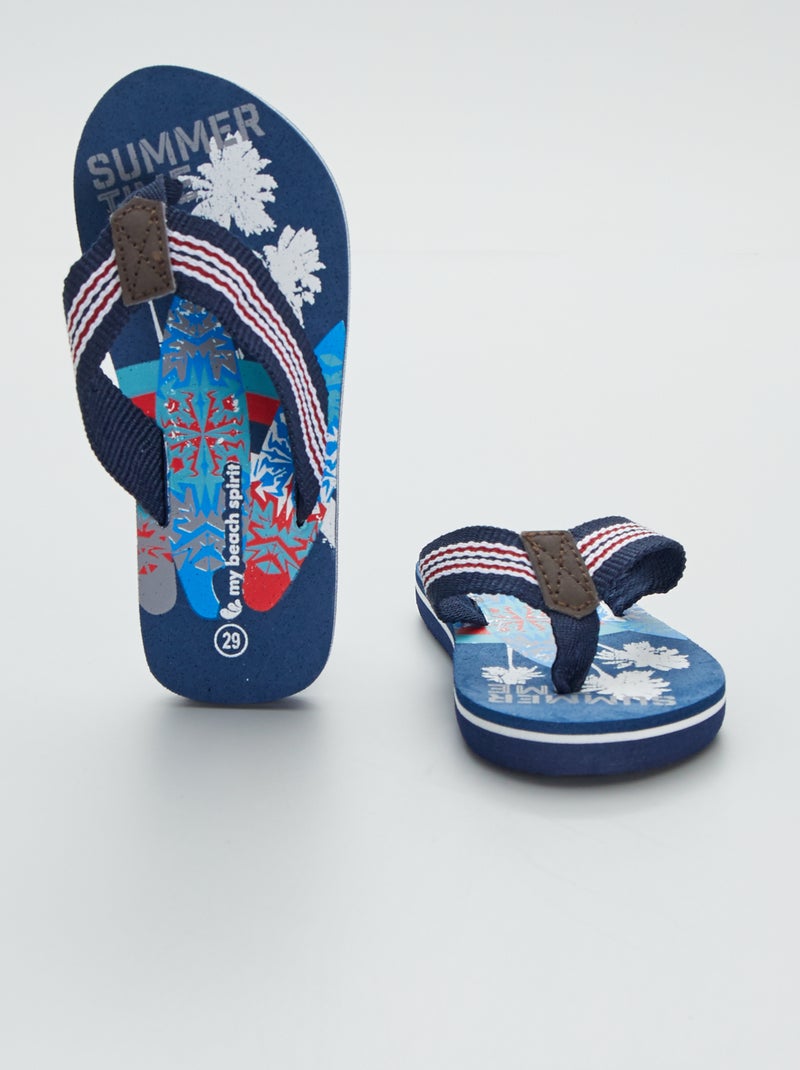 Chinelos de praia estampados em tecido Azul - Kiabi
