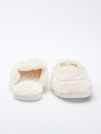 Chinelos de quarto tipo mule em pelo sintético