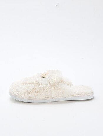 Chinelos de quarto tipo mule em pelo sintético