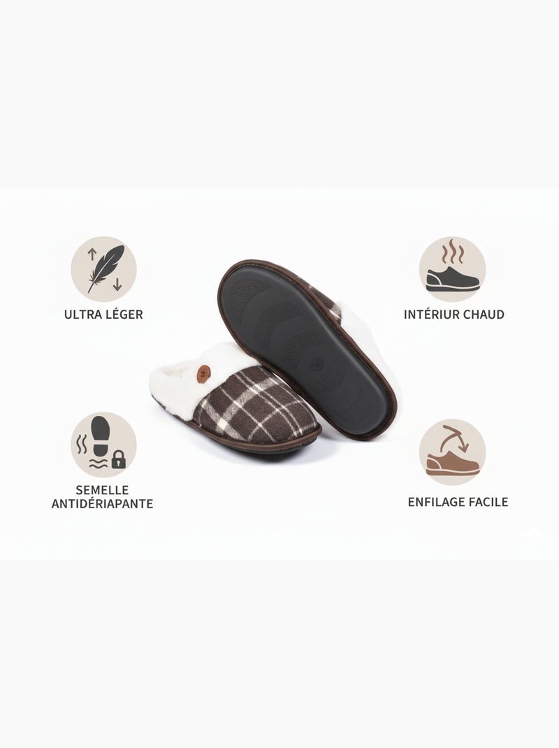 Chinelos homem Jacquard xadrez MU9732 Castanho - Kiabi