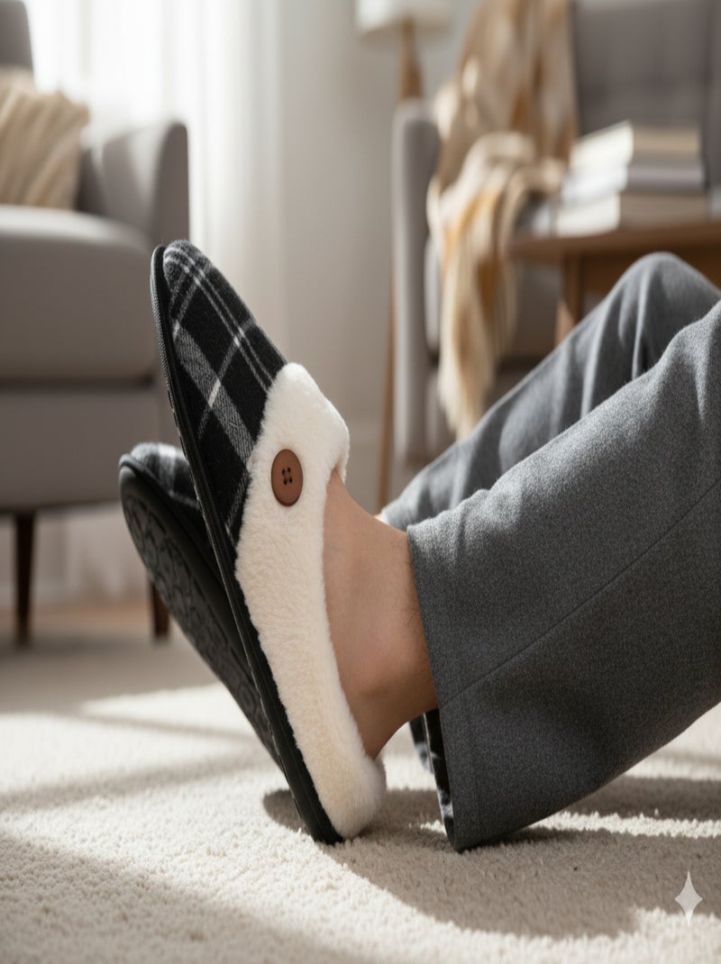Chinelos homem Jacquard xadrez MU9732 Preto - Kiabi