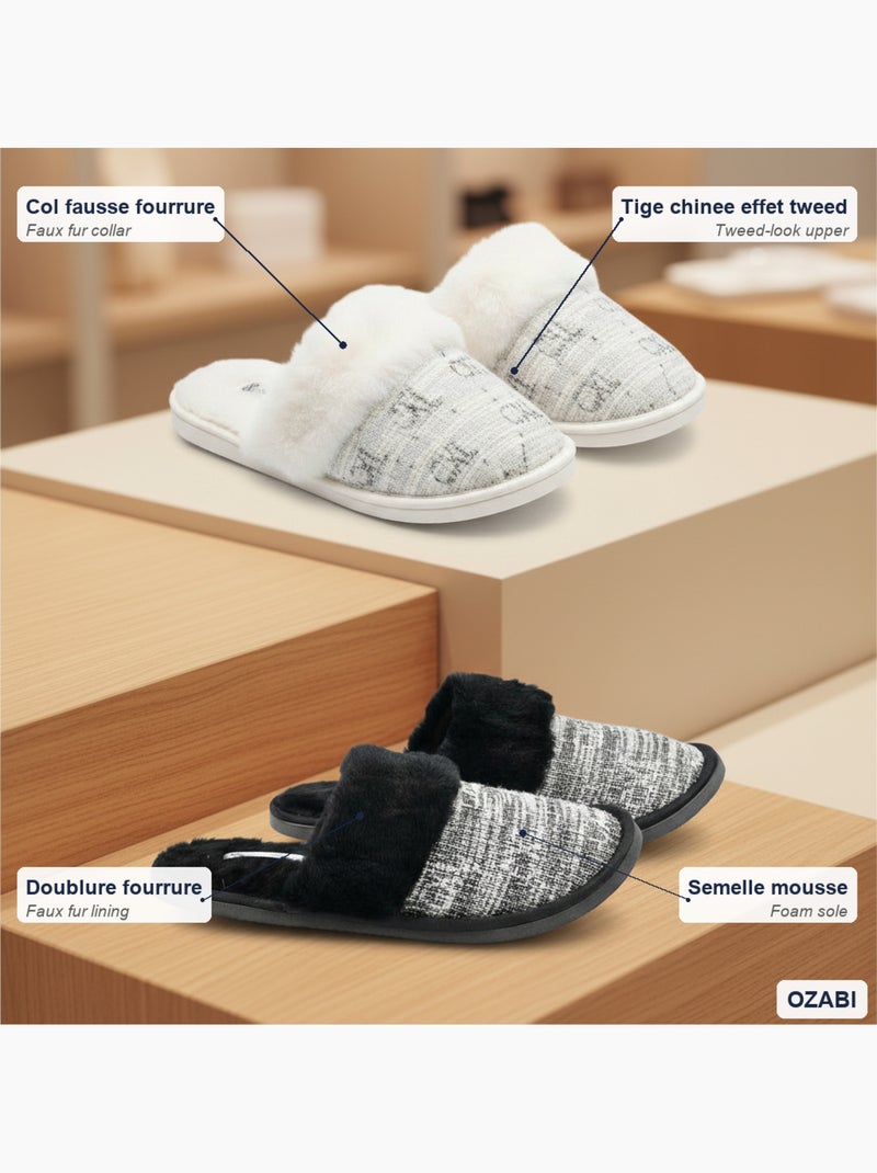 Chinelos Mulas Mulher Gola Pele CXL Pack 2 Pares Branco Preto - Kiabi