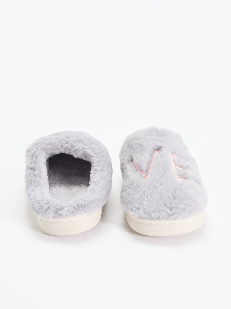 Chinelos mule de malha de pelúcia Cinza - Kiabi