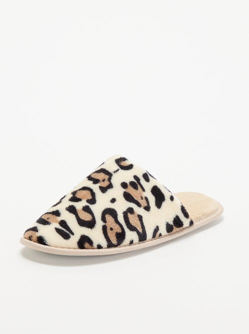 Chinelos mules com estampado leopardo - Kiabi