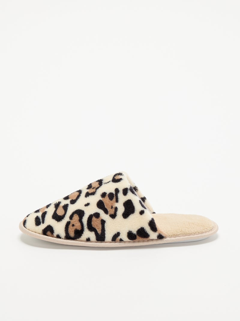 Chinelos mules com estampado leopardo Bege - Kiabi