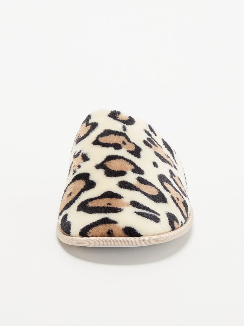 Chinelos mules com estampado leopardo Bege - Kiabi