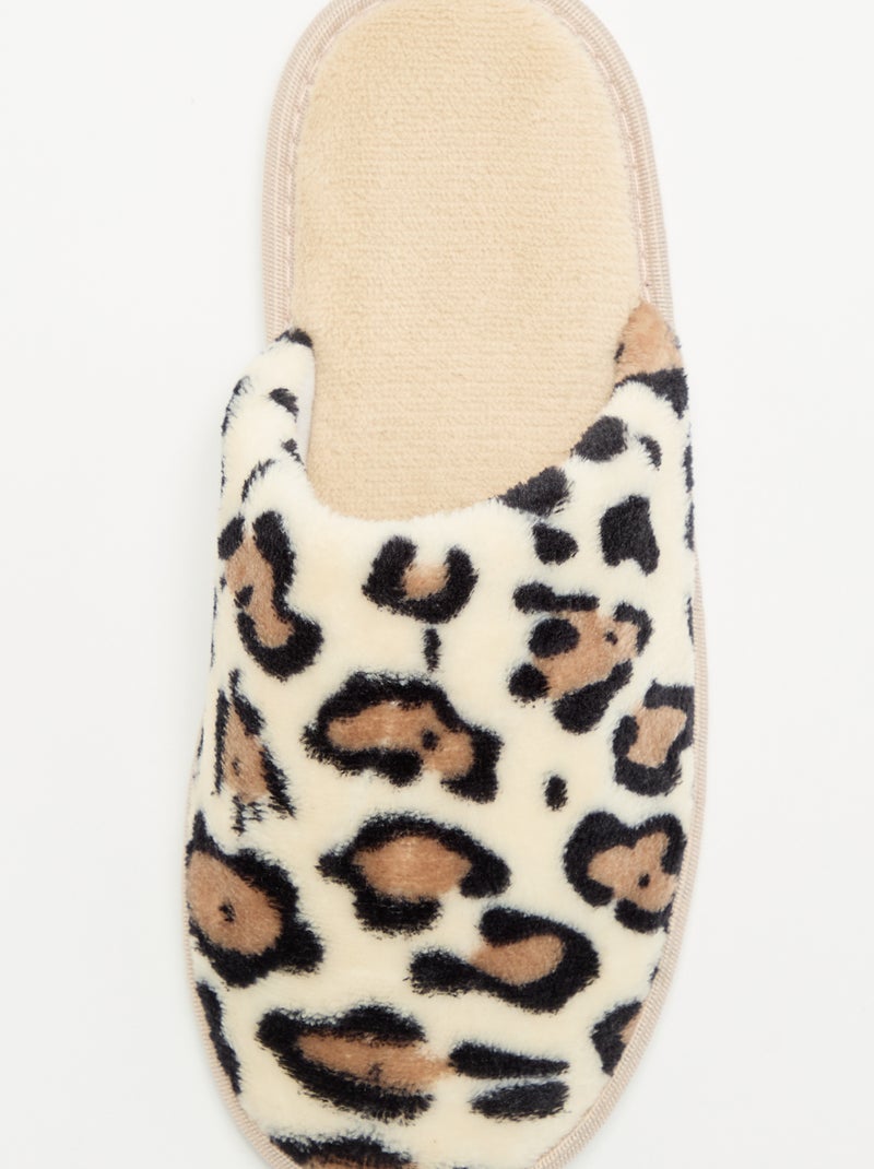 Chinelos mules com estampado leopardo Bege - Kiabi