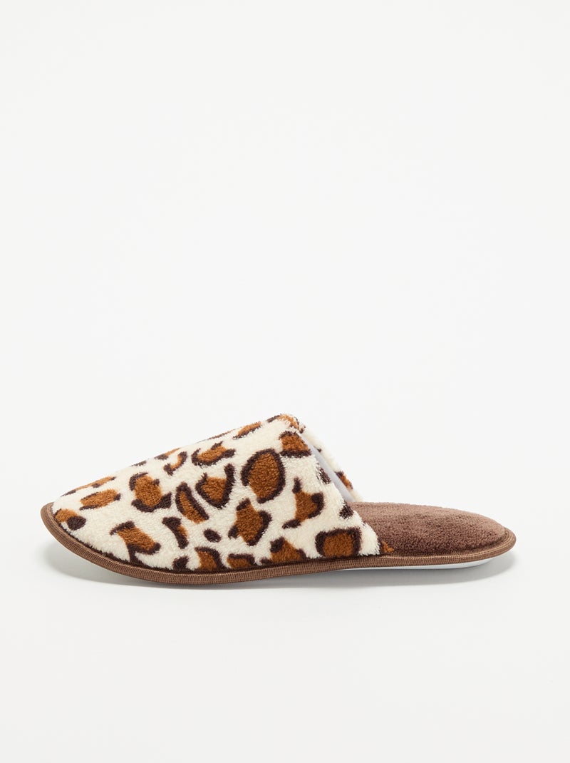 Chinelos mules com estampado leopardo Castanho - Kiabi