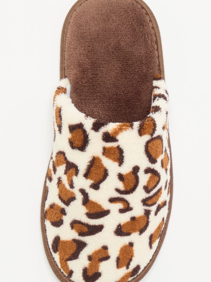 Chinelos mules com estampado leopardo Castanho - Kiabi