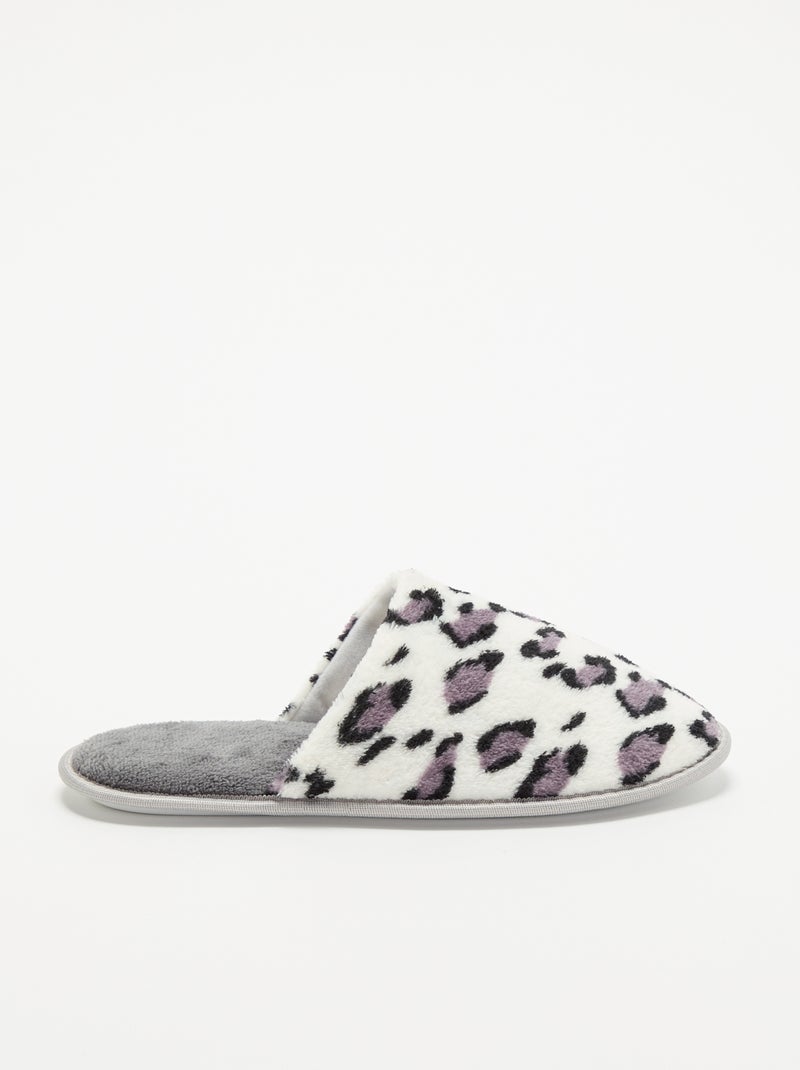 Chinelos mules com estampado leopardo Cinza - Kiabi