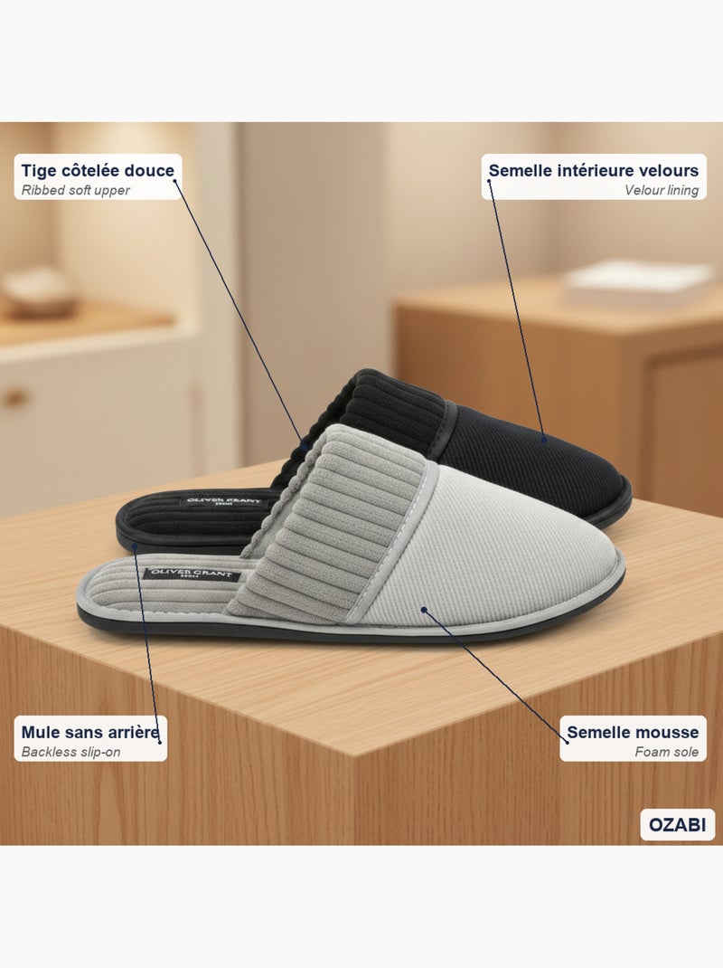Chinelos Mules Homem Côtelados Pack 2 Pares OLIVER GRANT PARIS Preto Cinza - Kiabi