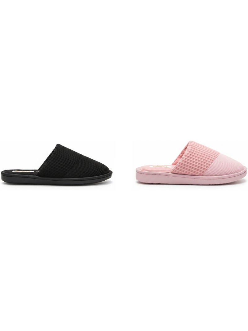 Chinelos Mules Mulher Pack 2 Pares Haste Canelada Sola Espuma INFINITIF PARIS Preto Rosa - Kiabi