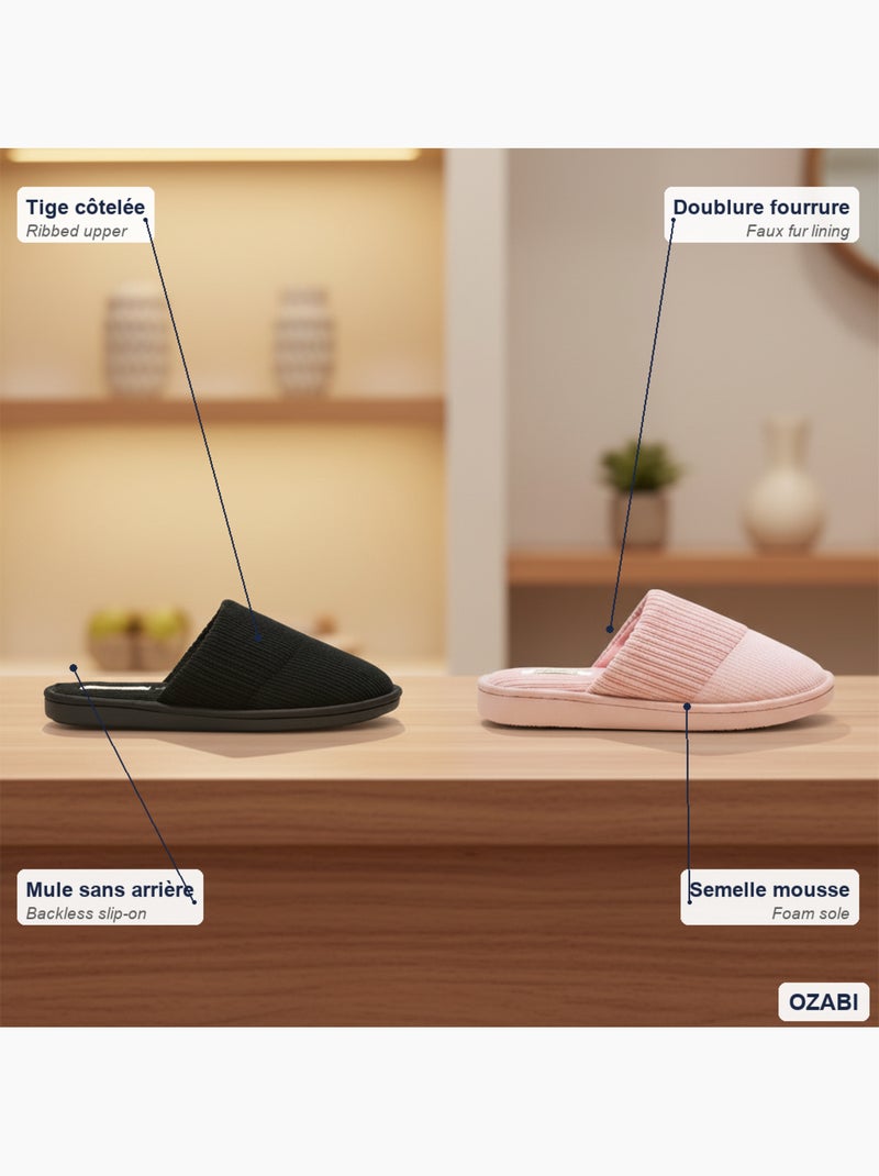 Chinelos Mules Mulher Pack 2 Pares Haste Canelada Sola Espuma INFINITIF PARIS Preto Rosa - Kiabi
