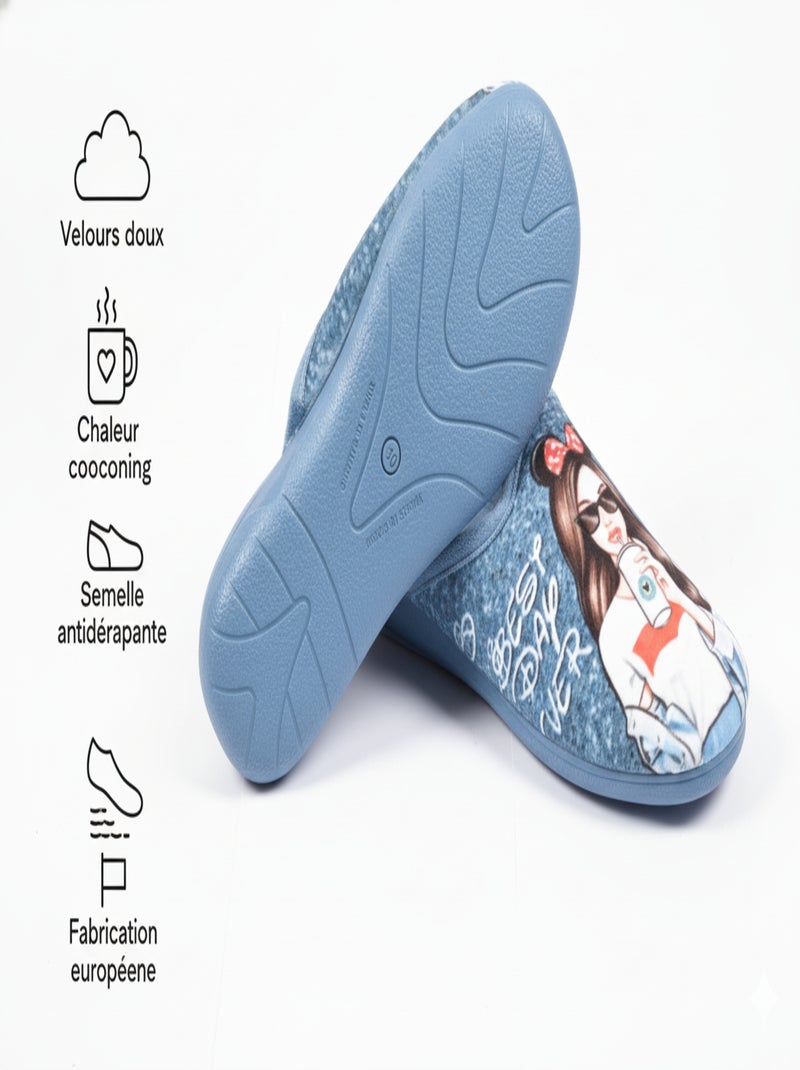 Chinelos Mules mulher PHOTOPRINT Azul claro - Kiabi