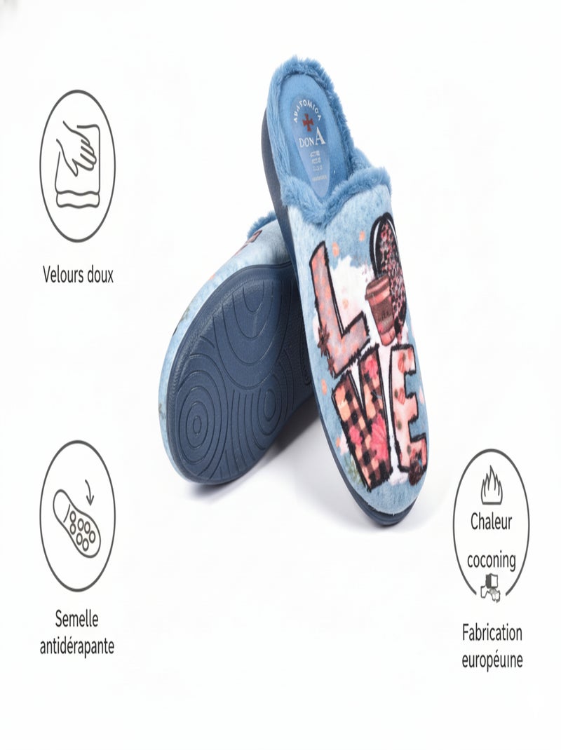 Chinelos Mules mulher PHOTOPRINT Azul - Kiabi