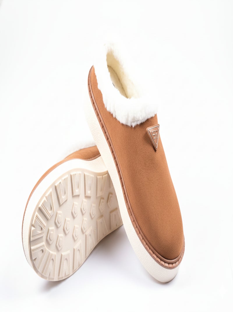 Chinelos mulher inverno mule estilo escandinavo nd10882 Camelo - Kiabi