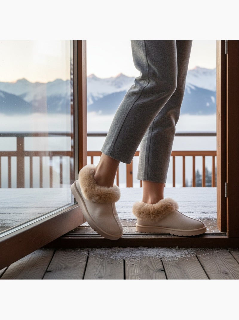 Chinelos mulher inverno nórdico ozabi, sola ranhurada interior exterior Bege - Kiabi
