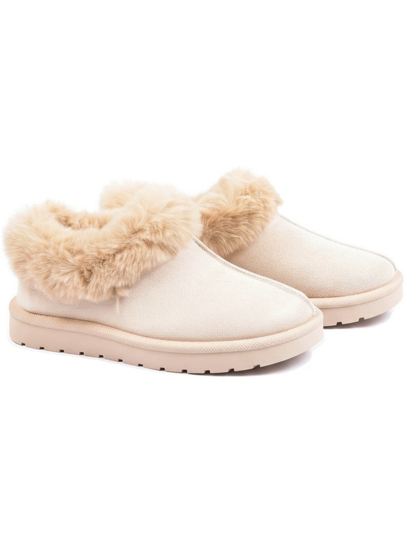 Chinelos mulher inverno nórdico ozabi, sola ranhurada interior exterior Bege - Kiabi