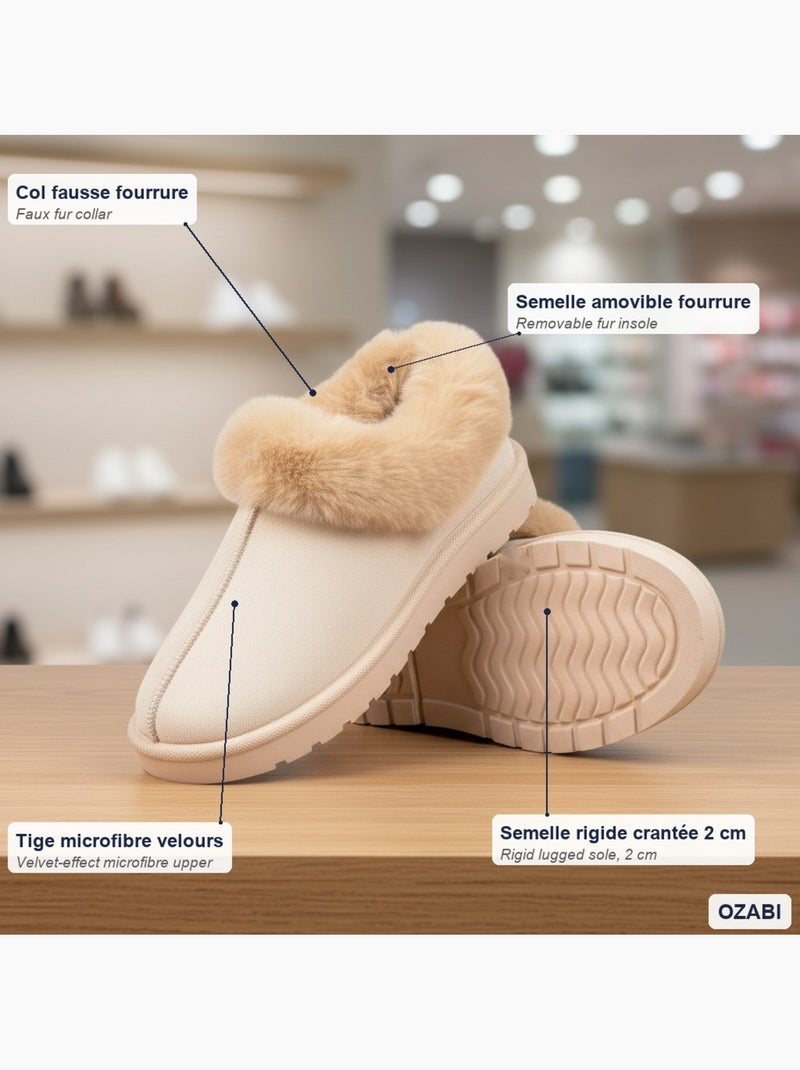 Chinelos mulher inverno nórdico ozabi, sola ranhurada interior exterior Bege - Kiabi