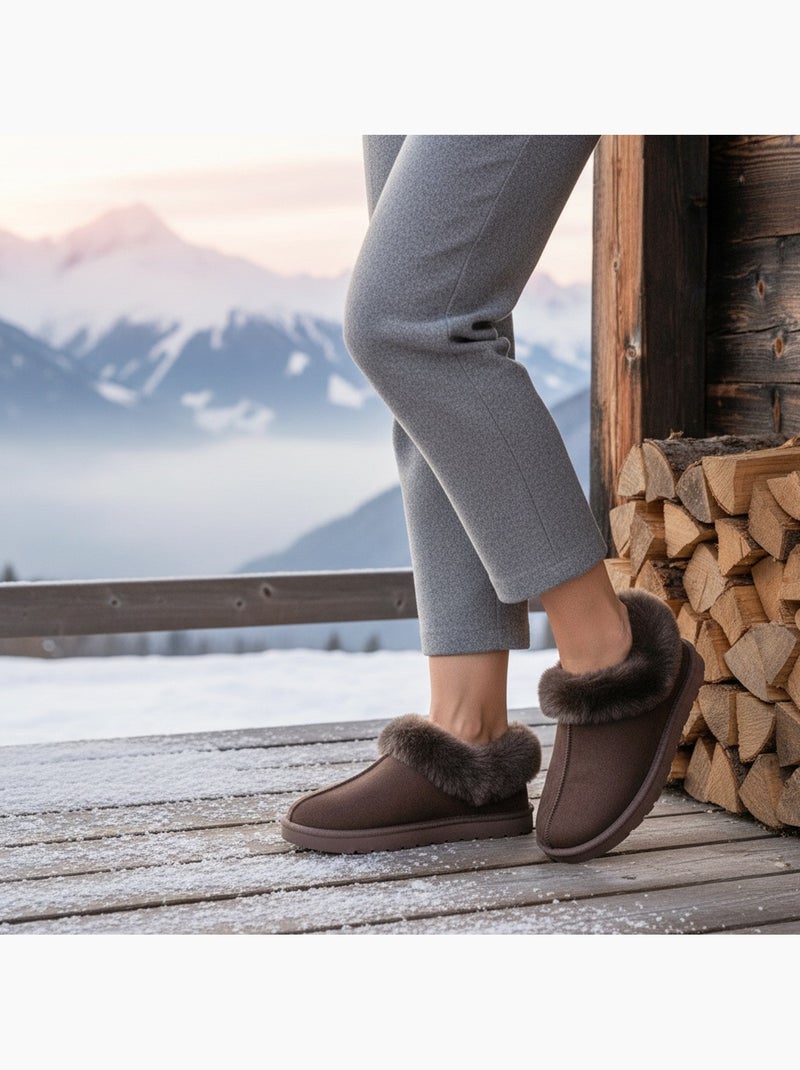 Chinelos mulher inverno nórdico ozabi, sola ranhurada interior exterior Castanho - Kiabi