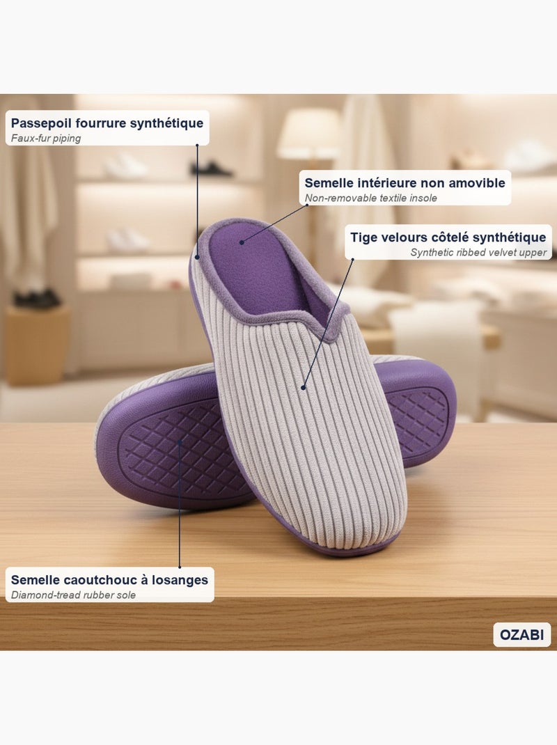 Chinelos mulher lisos ozabi veludo canelado sintético passamanaria pele Roxo - Kiabi