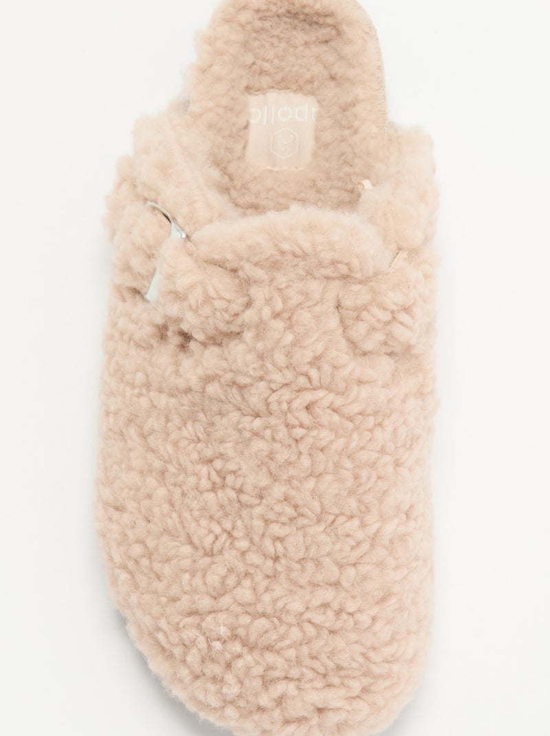 Chinelos tipo mule com efeito de pelo de ovelha e tira Rosa - Kiabi
