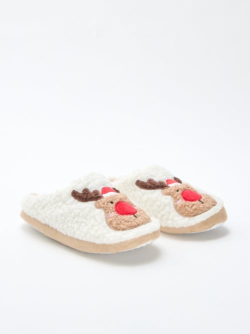 Chinelos tipo mule em material com efeito de pele de carneiro - Kiabi