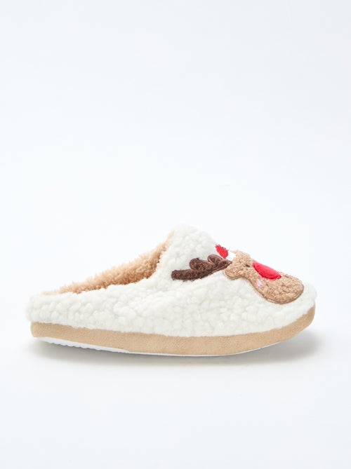 Chinelos tipo mule em material com efeito de pele de carneiro - Kiabi