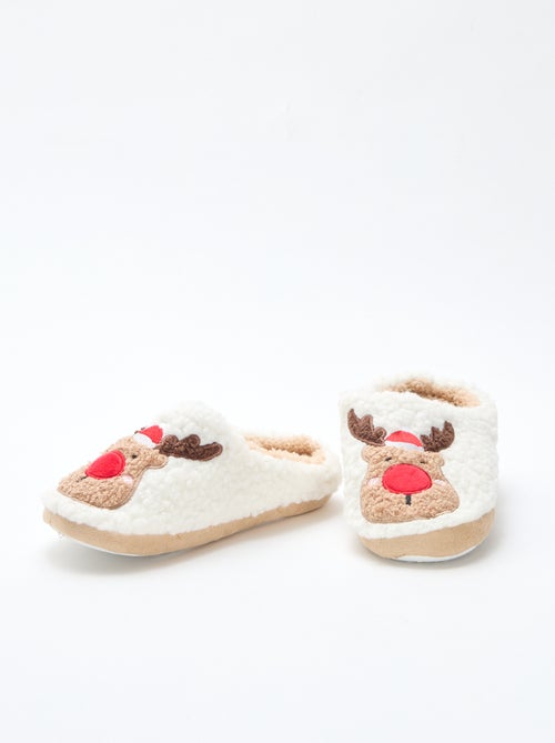 Chinelos tipo mule em material com efeito de pele de carneiro - Kiabi